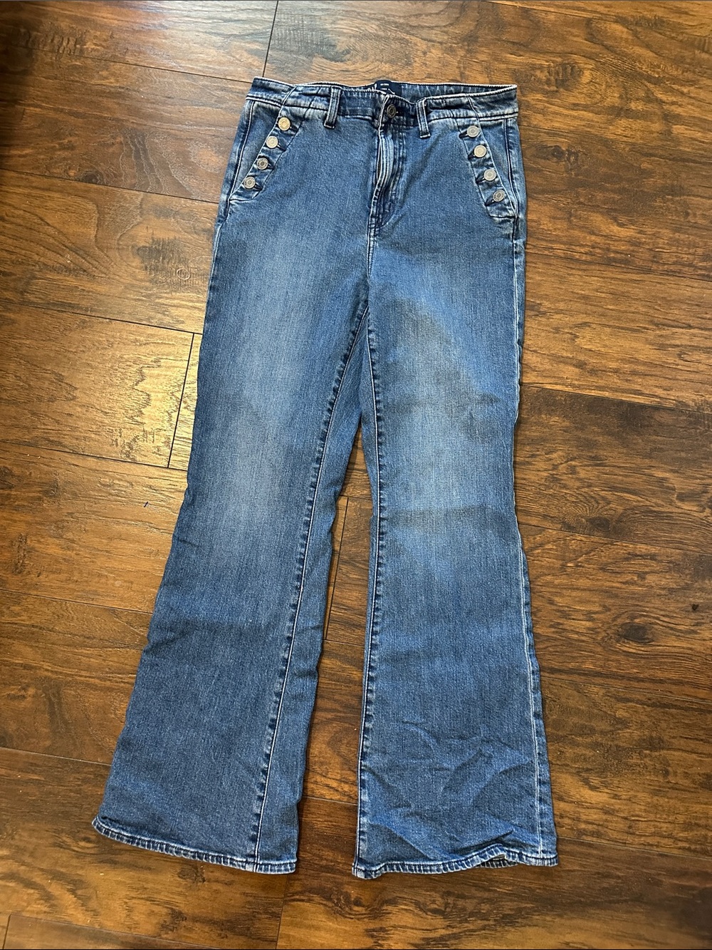GAP Women's Blue Flare Jeans with Button Trim